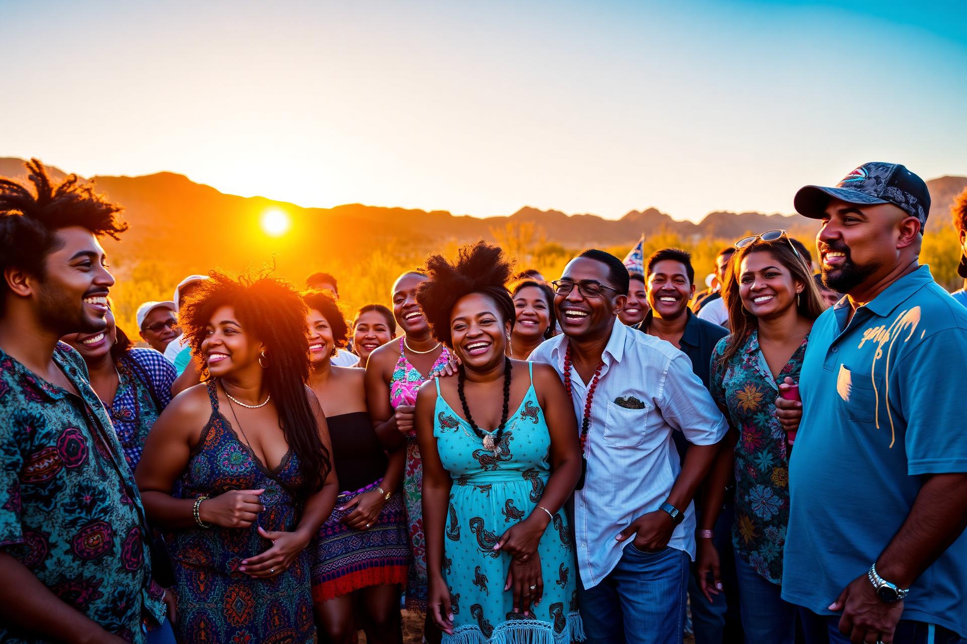 Caribbean and Latino community gathering in Arizona at sunset